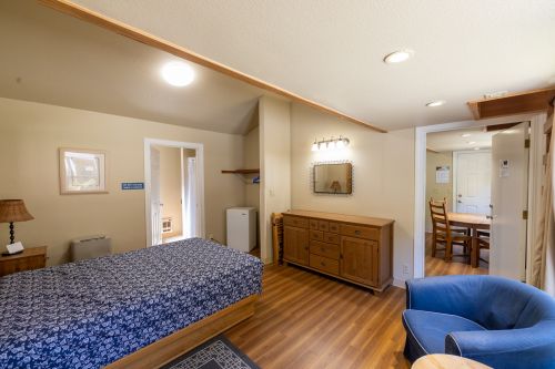 Queen Bedroom with Loft - Shows connection to separate unit with kitchen